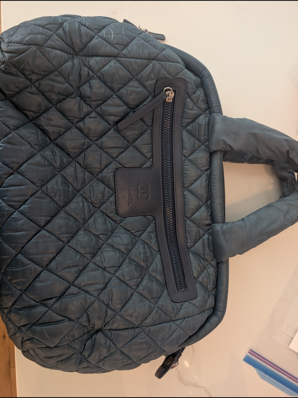 Chanel Cocoon Bowler vintage Rare! Turq/navy. COA Included (Fair Condition)
